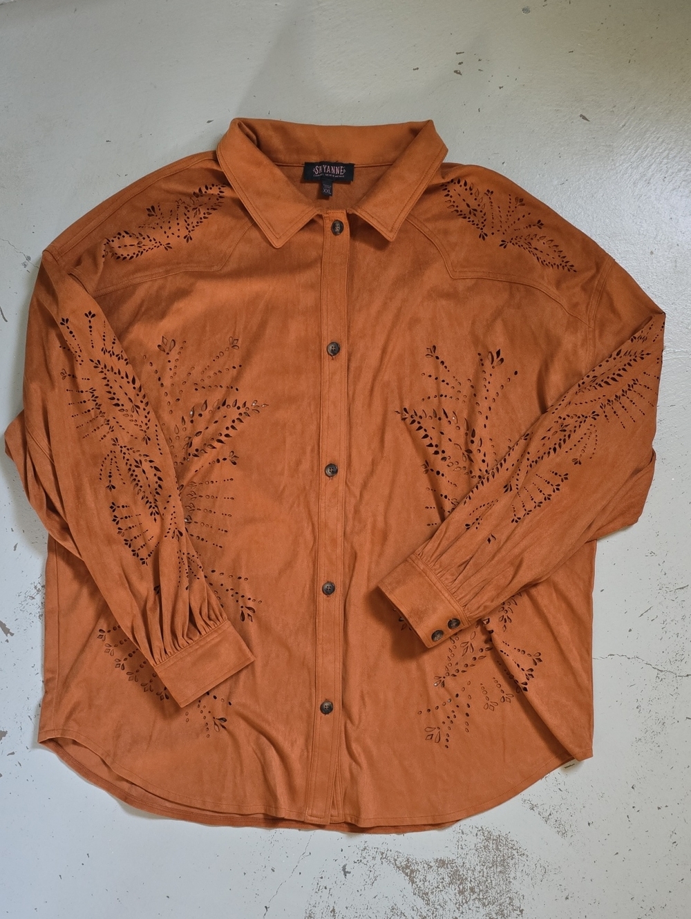 Shyanne Terracotta Faux Suede Laser Cut Shirt Shacket Size XXL Women's